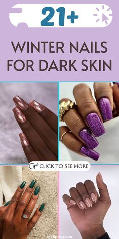 Elegant Gray Nails, December Coffin Nail Ideas, Short Square Nail Designs Winter, December Birthday Nails, Blue And Silver Nail Designs, Winter Nails Dark, Nails Dark Skin, Metallic Nail Colors, Dark Gel Nails