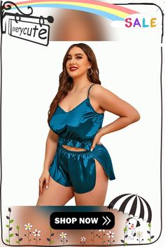 Cyan Silk-like Plus Size Pajama Set Blue Summer Home Sets, Casual Sets For Summer Nights, Casual Summer Night Sets, Blue Summer Night Sets, Set Plus Size, Plus Size Pajamas, Clothing Plus Size, Plus Size Clothing, Size Clothing