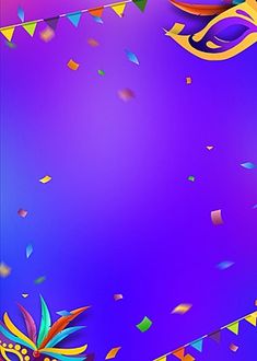 an abstract purple background with confetti and streamers