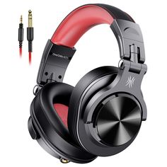 wireless headphones with microphone and volume control for all kinds of phones, black / red