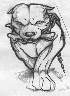 a drawing of a dog with chains around its neck