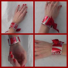 the instructions for how to make soda can bracelets with ribbon and bowknot