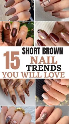 Brown Nail Trends, Short Brown Nails, Nail Designs Brown, Brown Nail Ideas, Brown Nail Designs, Daisy Acrylic Nails, Dark Blue Nails, Brown Nails Design, Brown Nail