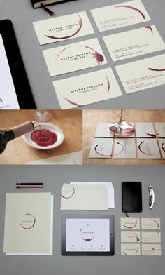 the business cards have been designed to look like wine