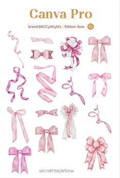 pink bows and ribbons are arranged in the shape of an image with text that reads canva pro