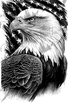 an eagle with the american flag on it's head and stars around its neck