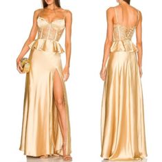 Jaw Dropping V. Chapman Dianthus Dress In Gold. Stunning On And Perfect For Fall And Winter Occasions! Caterina Dress, V Chapman, June Dress, Wedding Corset, Warm Dresses, Dress Gold, Lace Corset, Gold Lace, Maxi Gowns