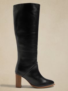 Leather Tall Shaft Boot | Banana Republic Factory Stacked Heel Boots, Luxury Old Money, Classic Boots, Heel Boots, Tall Boots, Stacked Heel, Shoes Heels Boots, Timeless Classic, Old Money