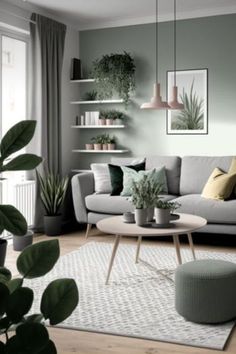 a living room filled with furniture and plants