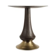 a small round table with a metal base on an isolated white background for use as a centerpiece