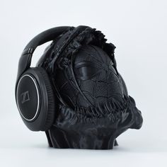 the headphones have been made to look like an alien's face, and are black