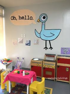 a child's playroom with toys and decor