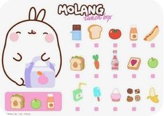 an animal with food on it's back and the words molang above it