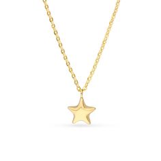 The petite star-shaped puff pendant is certain to be adored. 14K gold Hollow puffed star pendant 13.0- to 15.0-inch adjustable cable chain; spring-ring clasp 14k Yellow Gold Necklaces With Star Charm, Handmade Star-shaped Yellow Gold Necklaces, Yellow Gold Star Necklace With Polished Finish, Gold-plated Star Necklaces With Adjustable Chain, Celestial Star-shaped Yellow Gold Necklace, Star Pendant, Cable Chain, Star Shape, Spring Rings