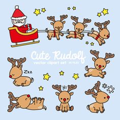 cute cartoon reindeers with santa claus on the sleigh