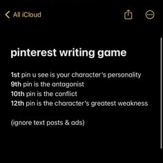 the pinterest writing game is shown in this screenshote screen graber