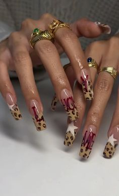 Gag City Nails, Mold Inspired Nails, Oldies Nails, Long Nails For Summer, Lucky Me, Leopard Print Nails, Grunge Nails