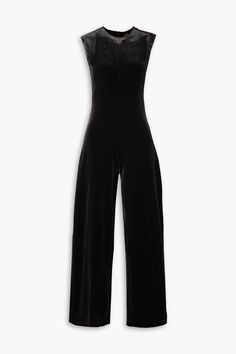 Velvet Jumpsuit, Loungewear Luxury, Norma Kamali, White Jumpsuit, Long Sleeve Jumpsuit, Long Jumpsuits, Stretch Velvet, Knitwear Design, Wide Leg Jumpsuit