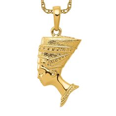 Add a touch of royalty to your jewelry collection with our 14k yellow gold Queen Nefertiti necklace. This stunning Egyptian goddess pendant exudes charm and elegance, making it the perfect accessory for both women and men. Whether you're looking for a gift for her or for him, this African-inspired piece is sure to make a statement. Shop now and elevate your style with this unique and timeless necklace. Nefertiti Necklace, Goddess Pendant, Queen Nefertiti, Egyptian Jewelry, Egyptian Goddess, Unique Gifts For Her, African Inspired, Fine Jewellery Necklace, Gold Pendant Necklace