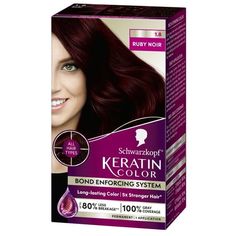 Schwarzkopf Keratin Color Permanent Hair Dye Color Cream, 1.8 Ruby Noir - Professionally-inspired hair color for women. This permanent hair dye provides rich, striking color on all hair textures - with minimal damage*. The Keratin hair color formula was developed with professionals to provide professional-quality hair color and brilliant shine. In addition, our 3-step Bond Enforcing System creates bonds and strengthens your hair, leaving your hair 5x stronger** after coloring. Keratin Color also Try On Hair Color, Permanent Hair Dye Colors, Grey Hair Coverage, Hair Color Formulas, Hair Color Cream, Light Ash Blonde, Hair Textures, Hair Color Shades, Gray Coverage