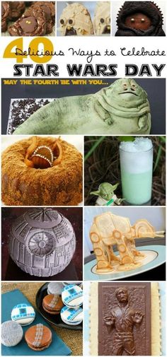 star wars day cookies and desserts are featured in this collage with the words, celebrate