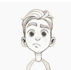 a drawing of a boy with short hair and big eyes, looking at the camera