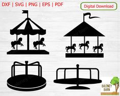 the silhouettes of carousel rides are shown in black and white, with text that reads d