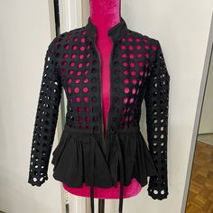 Brand New With Tags Gracia Black Jacket Size Small Cropped Jacket Plus Size, Chic Black Outerwear For Party, Edgy Black Blazer For Party, Edgy Spring Party Blazer, Black Outerwear For Spring Workwear, Edgy Black Blazer For Spring, Edgy Black Spring Blazer, Belted Cape, Brown Faux Leather Jacket