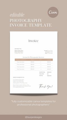 an invoice form for photographers is shown with the text, and it appears to be