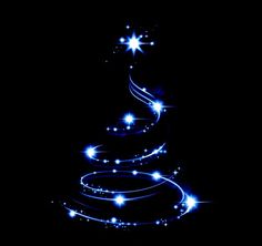 a blue christmas tree on a black background