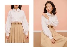 Blouse With Puff Sleeves, Edwardian Blouse, Womens Blouses, Linen Shirt Dress, Elegant Blouses, Long Puff Sleeves, Pan Collar, Peter Pan Collar