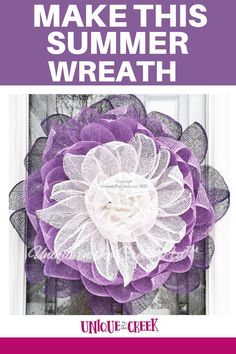 a purple and white mesh flower with the words make this summer wreath on it's front