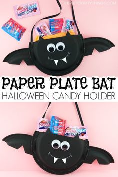 this paper plate bat halloween candy holder is so cute and easy to make