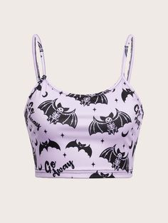 Spaghetti Crop Top, Bat Skeleton, Bat Print, Crop Cami Top, Skeleton Print, Spaghetti Strap Top, Women Tank Tops