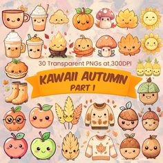 the kawai autumn part 1 is shown with different items on it and an orange ribbon