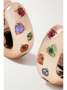 POMELLATO Iconica 18-karat rose gold multi-stone hoop earrings | NET-A-PORTER Pomellato Jewelry, Red Spinel, Tourmaline Earrings, Orange Sapphire, Stacked Jewelry, Diamond Hoop Earrings, Blue Zircon, Sapphire Jewelry, Rose Earrings