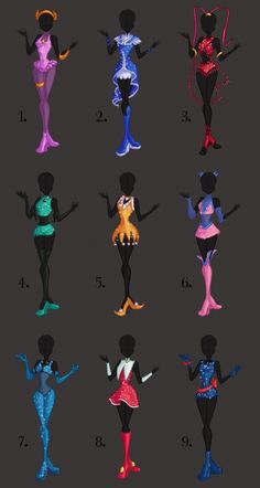 an image of the silhouettes of women in different outfits