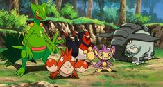 pokemon and their friends in the forest