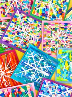 colorful snowflakes are shown in this art project