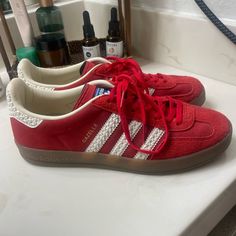 Only Worn Twice! Half A Size Too Big For Me Men 8 Womens 9.5 Brand New Red Adidas Gazelle, Red Sneakers, Red Adidas, Adidas Gazelle, Christmas Wish, Christmas Wish List, Red Shoes, Adidas Shoes, Christmas Birthday