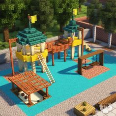 Minecraft Building Ideas Playground, Mincraft Idea Playground, Minecraft Adoption Center, Minecraft Daycare Ideas, Mincraft Village Builds, Buildings To Make In Minecraft, Minecraft Space Fillers Outside, Playground In Minecraft, Grocery Store Minecraft Ideas