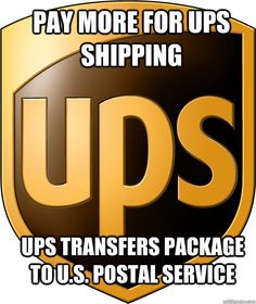 the ups logo is shown in gold and black with a shield on it's side