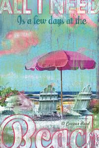 a painting of two beach chairs and an umbrella with the words, all united as a few days at the beach