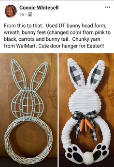 an easter bunny made out of yarn and wire