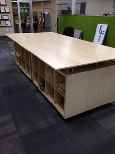 an office desk with several compartments in it