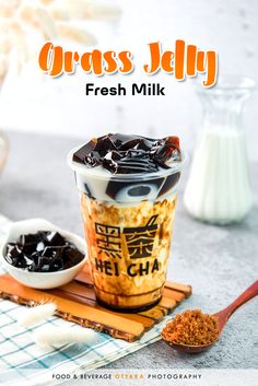 Cambodia food and beverage photography. Grass Jelly, Fresh Milk, Architecture Photography