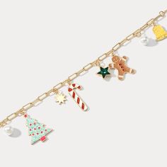 Good tidings of joy and cheer! Adorn your wrist with this festive Christmas Tree Gingerbread Man Bracelet! It's the perfect festive accessory to add the extra kick of cheer to your winter outfits! It's sure to be a hit at any holiday gathering! Ho-ho-ho! DETAILS Plating: 18K Gold Materials: 18K Gold on Brass, Dripping oil,  Imitation Pearl, Zircon Measurements: Length:  3.15 "(8.0cm)  + Extender: 1.57"(4.0cm) Weight: 15g Xmas Bracelets, Christmas Tree Gingerbread, Man Bracelet, Cinderella Pumpkin, Unique Gift Wrapping, Butterfly Gifts, Purple Grapes, Gold Charm Bracelet, Enamel Necklaces