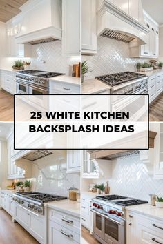 25 different kitchen designs with white backsplashes. White Tile Kitchen Backsplash Ideas, White Backsplash Tile Ideas, French Country Backsplash Ideas, Range Hood Tile Backsplash, Backsplash With Cream Cabinets Kitchen, Alternative To Subway Tile Backsplash, Simple White Backsplash, Where Should Backsplash Tile End, Porcelain Kitchen Backsplash