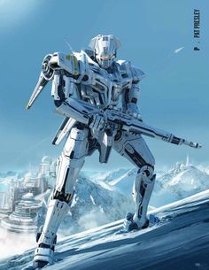 a robot that is standing in the snow