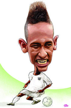 a caricature of a soccer player with a ball in front of his face